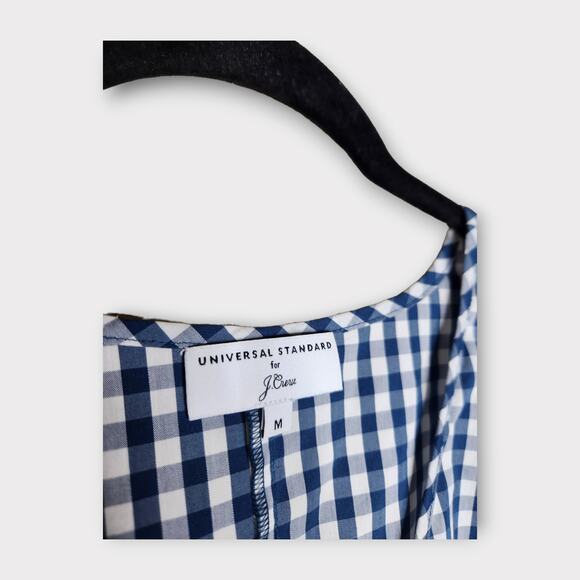 Universal Standard for J. Crew Gingham Tie Sleeve Blouse Checkered Women’s Med - Picture 4 of 7